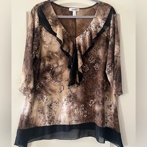 Dressbarn Polyester Brown/Black/Gold Ruffle Blouse Women’s Size 1X
